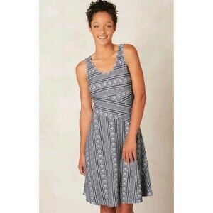 prAna Amelie Sleeveless Dress V-Neck Tank Black white Athleisure Women’s Size M